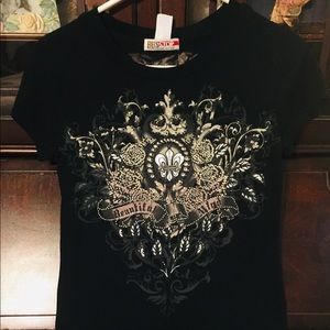 Bus Stop rhinestone fleur de lis tee